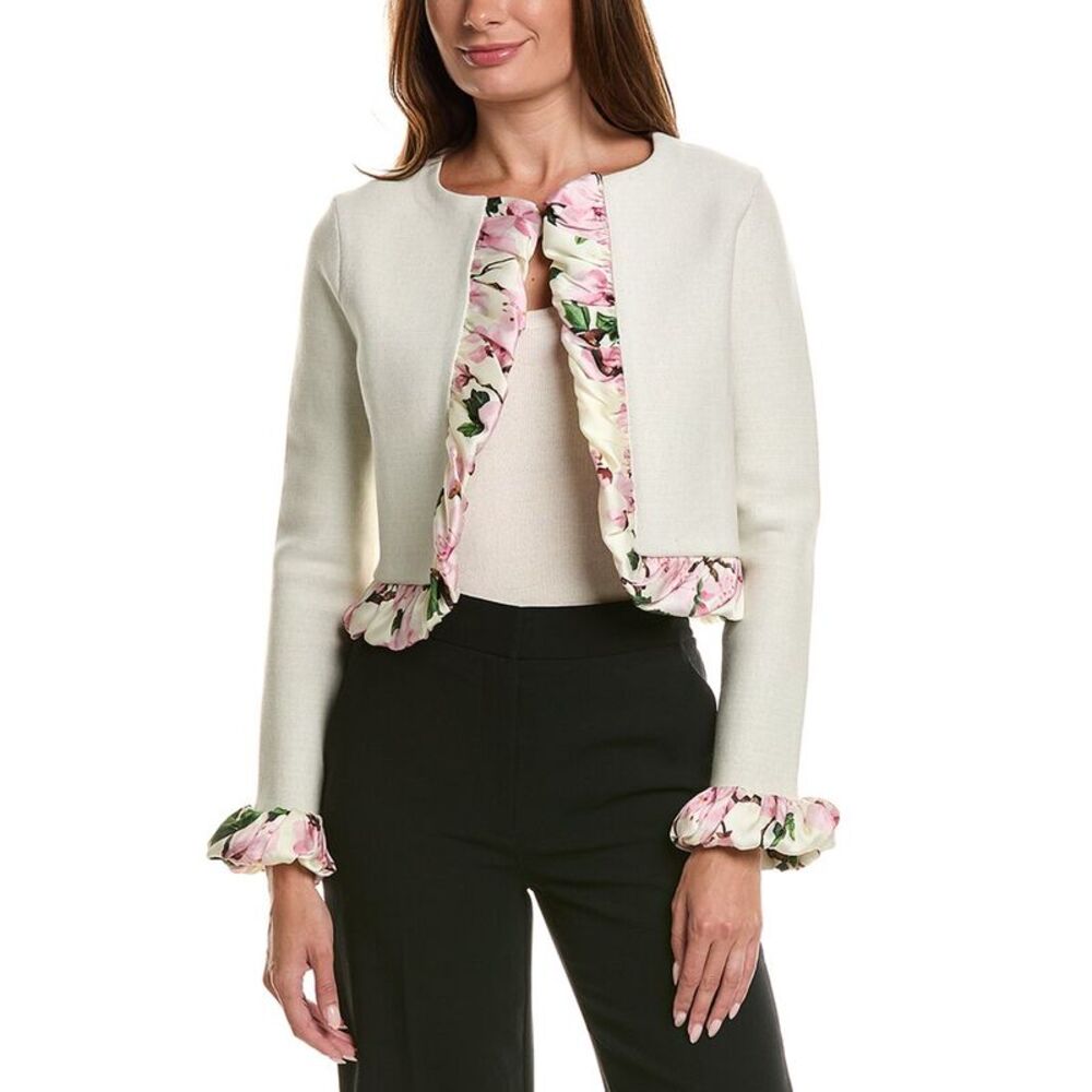 Oscar De La Renta Womens  Cherry Blossom Bubble Twist Trim Cardigan, White